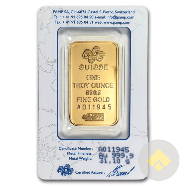 1 oz PAMP Fortuna Gold Bar Reverse