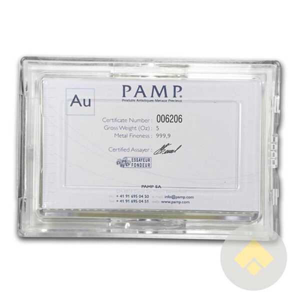 5 oz PAMP Gold Bar Reverse