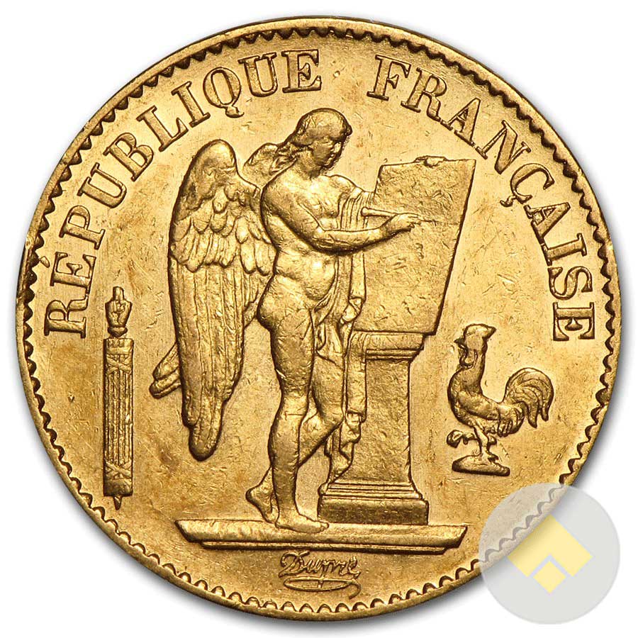 French Gold 20 Francs Lucky Angel AU