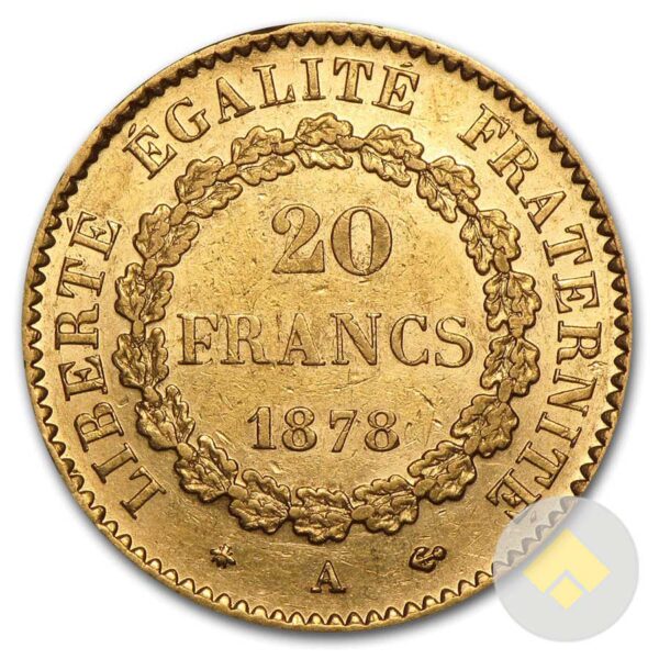 French Gold 20 Francs Lucky Angel Reverse